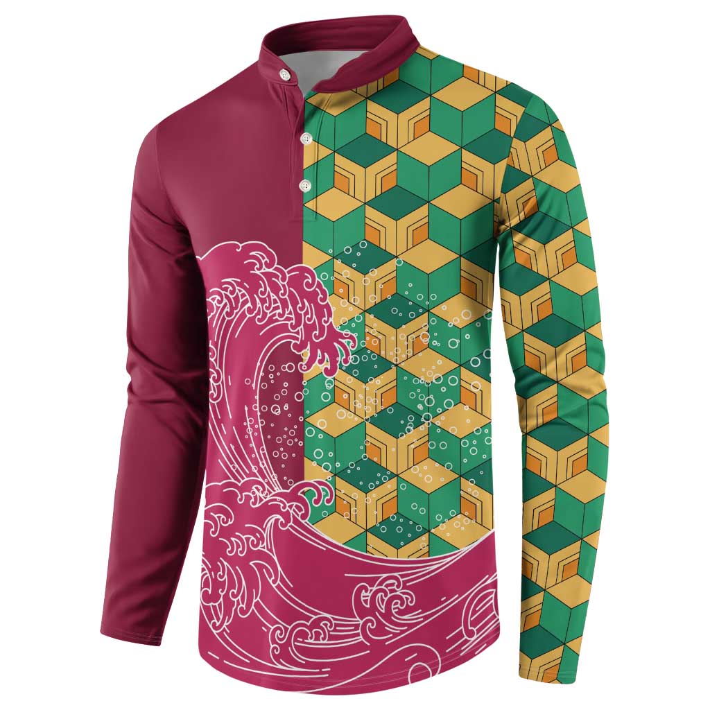 Japanese Bishamon-Kikkou Pattern Button Sweatshirt Water Pillar Silent River Flow LT9 - Polynesian Pride