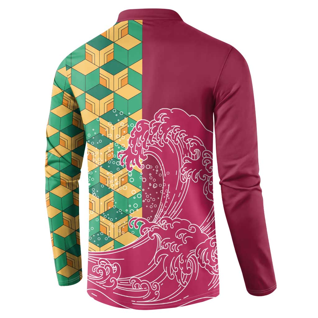 Japanese Bishamon-Kikkou Pattern Button Sweatshirt Water Pillar Silent River Flow LT9 - Polynesian Pride