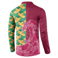 Japanese Bishamon-Kikkou Pattern Button Sweatshirt Water Pillar Silent River Flow LT9 - Polynesian Pride