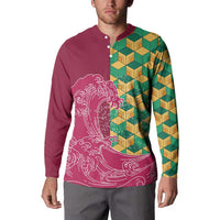Japanese Bishamon-Kikkou Pattern Button Sweatshirt Water Pillar Silent River Flow LT9 - Polynesian Pride