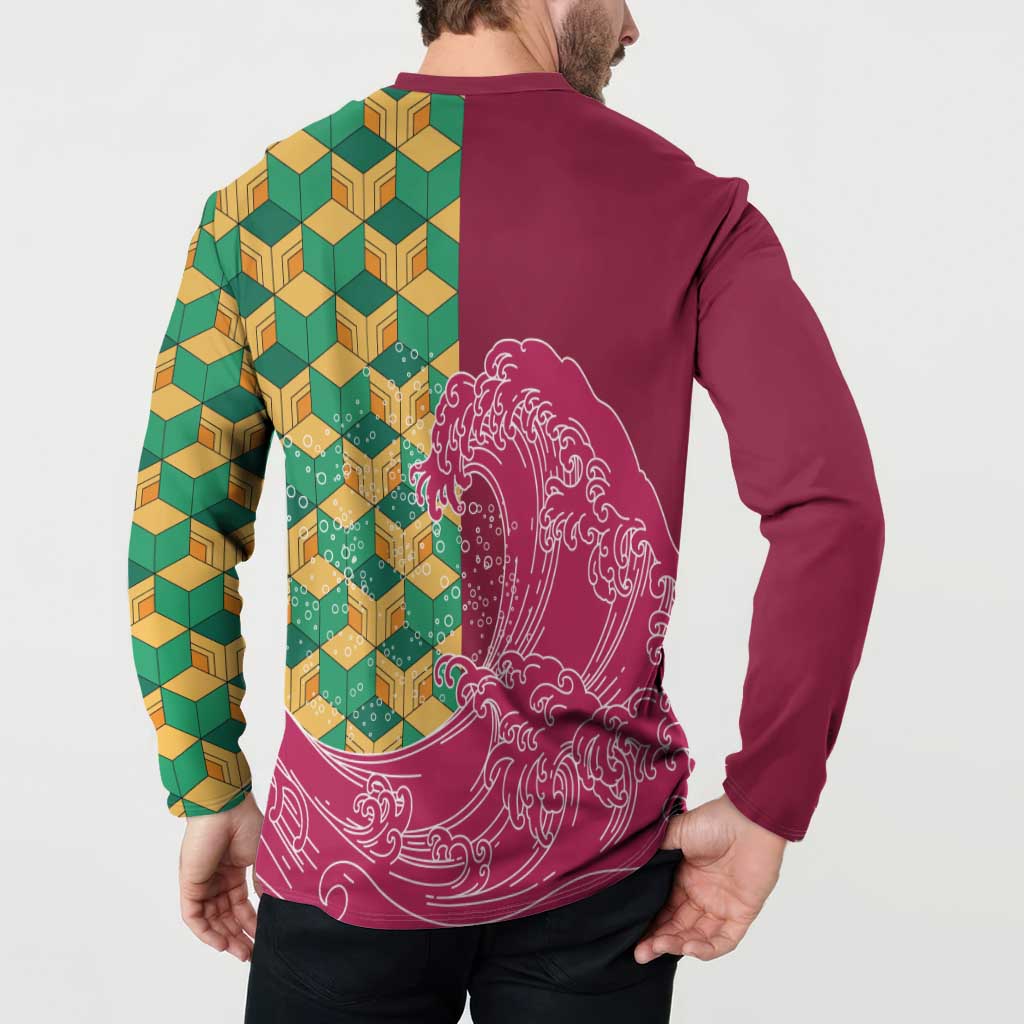 Japanese Bishamon-Kikkou Pattern Button Sweatshirt Water Pillar Silent River Flow LT9 - Polynesian Pride