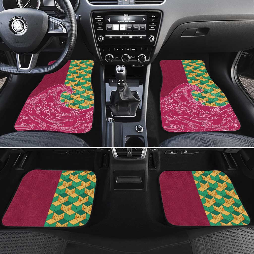 Japanese Bishamon-Kikkou Pattern Car Mats Water Pillar Silent River Flow LT9 Set 4pcs Burgundy - Polynesian Pride