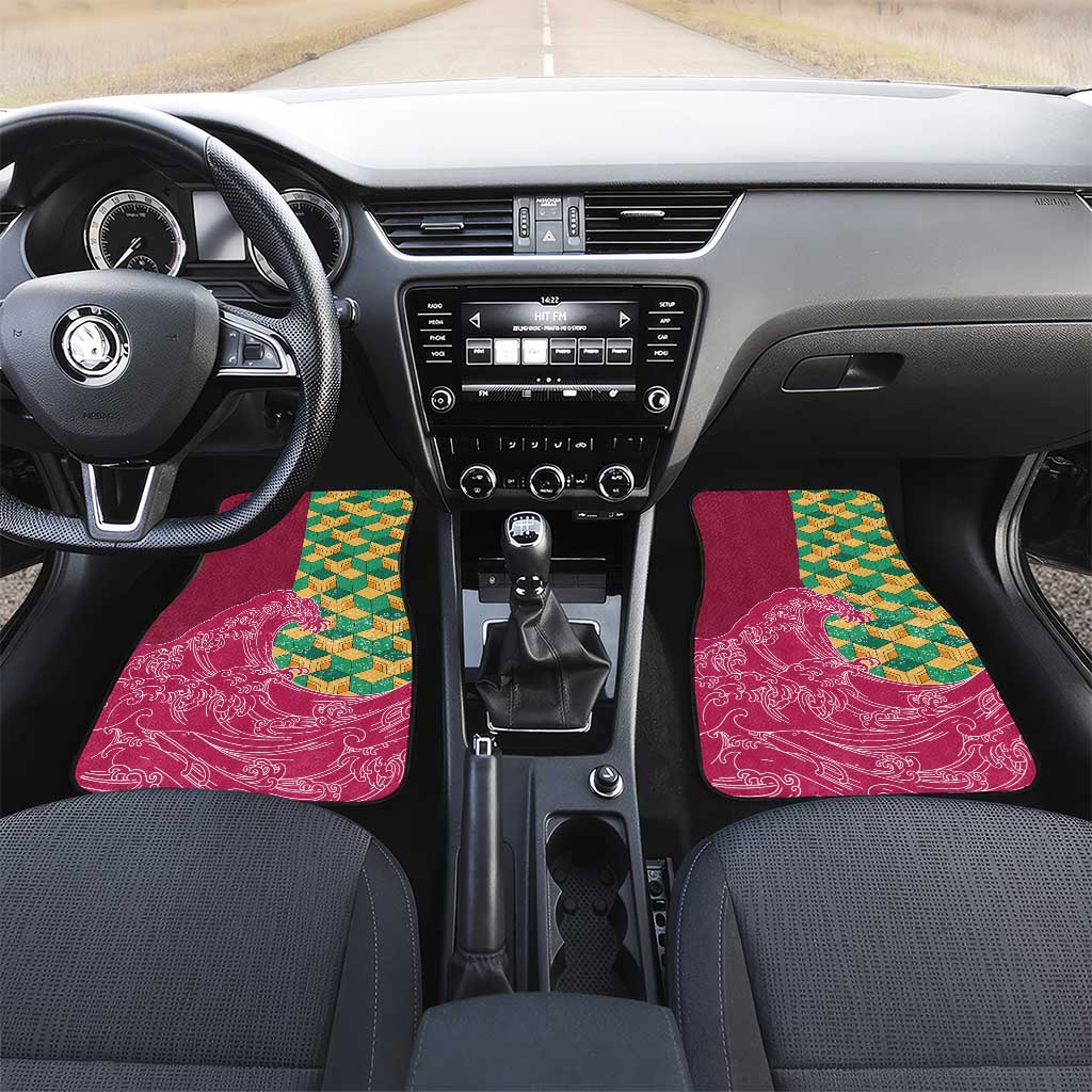Japanese Bishamon-Kikkou Pattern Car Mats Water Pillar Silent River Flow LT9 Set 2pcs - Front Burgundy - Polynesian Pride