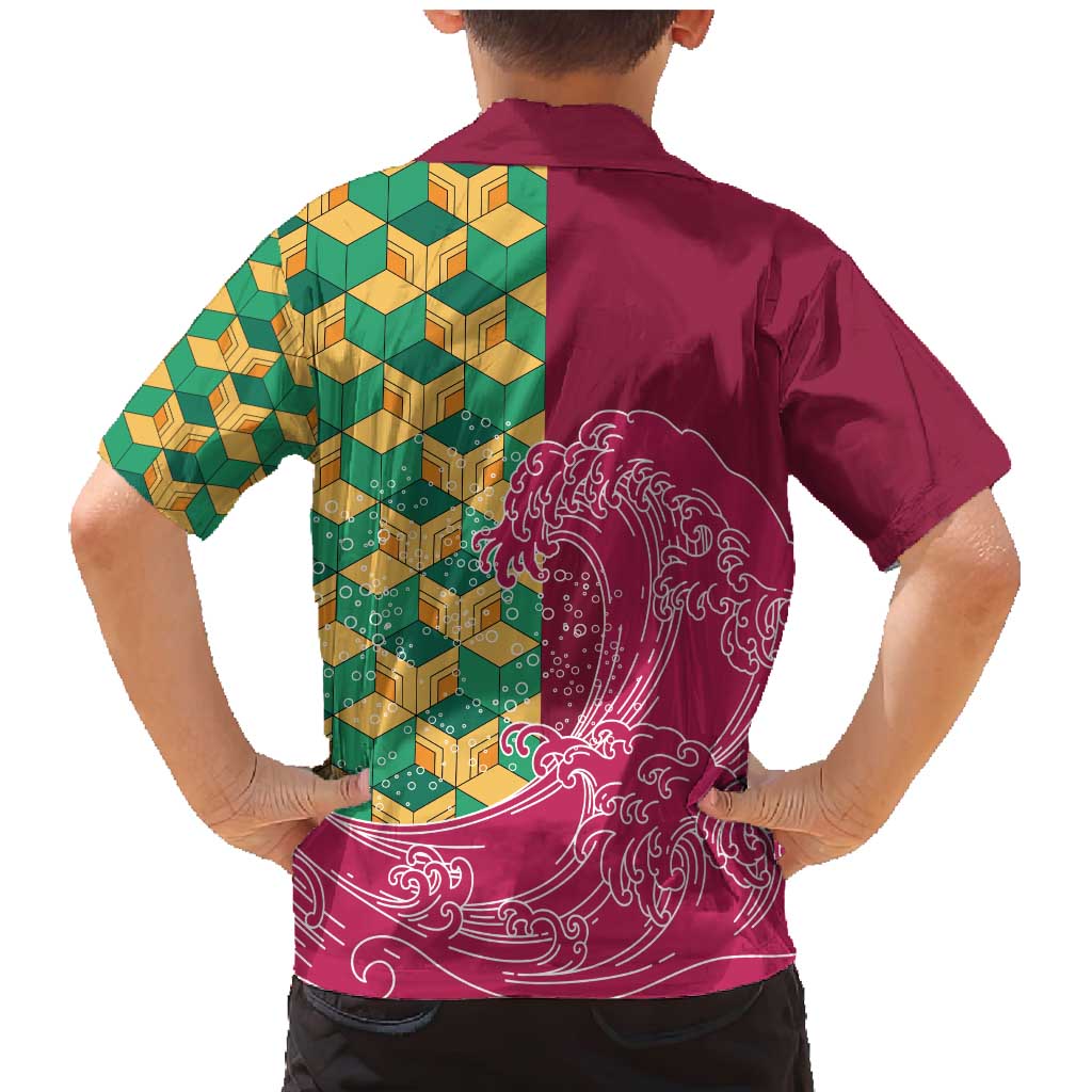 Japanese Bishamon-Kikkou Pattern Family Matching Mermaid Dress and Hawaiian Shirt Water Pillar Silent River Flow - Polynesian Pride