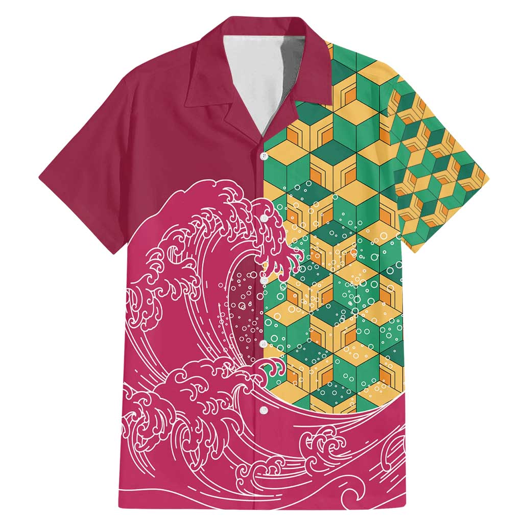 Japanese Bishamon-Kikkou Pattern Family Matching Mermaid Dress and Hawaiian Shirt Water Pillar Silent River Flow - Polynesian Pride