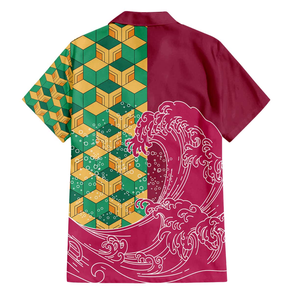 Japanese Bishamon-Kikkou Pattern Family Matching Off The Shoulder Long Sleeve Dress and Hawaiian Shirt Water Pillar Silent River Flow - Polynesian Pride