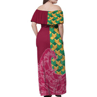 Japanese Bishamon-Kikkou Pattern Family Matching Off Shoulder Maxi Dress and Hawaiian Shirt Water Pillar Silent River Flow - Polynesian Pride