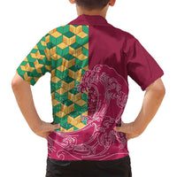 Japanese Bishamon-Kikkou Pattern Family Matching Puletasi and Hawaiian Shirt Water Pillar Silent River Flow - Polynesian Pride