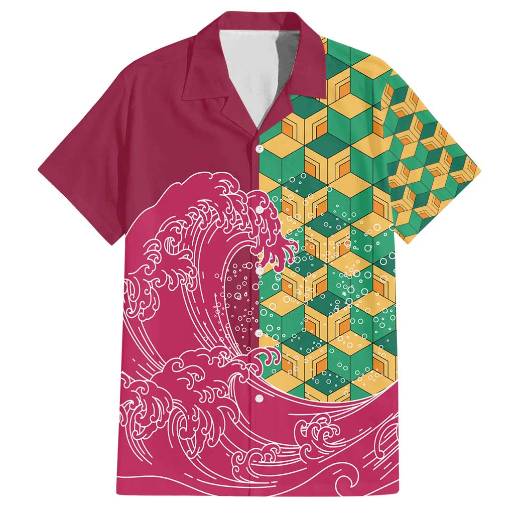 Japanese Bishamon-Kikkou Pattern Family Matching Puletasi and Hawaiian Shirt Water Pillar Silent River Flow - Polynesian Pride