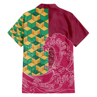 Japanese Bishamon-Kikkou Pattern Family Matching Short Sleeve Bodycon Dress and Hawaiian Shirt Water Pillar Silent River Flow - Polynesian Pride