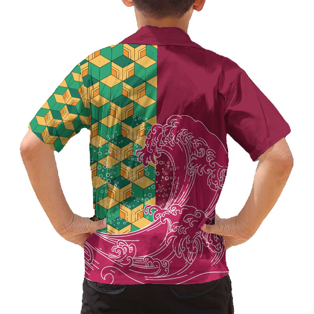 Japanese Bishamon-Kikkou Pattern Family Matching Summer Maxi Dress and Hawaiian Shirt Water Pillar Silent River Flow - Polynesian Pride