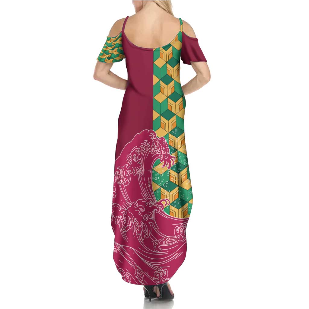 Japanese Bishamon-Kikkou Pattern Family Matching Summer Maxi Dress and Hawaiian Shirt Water Pillar Silent River Flow - Polynesian Pride