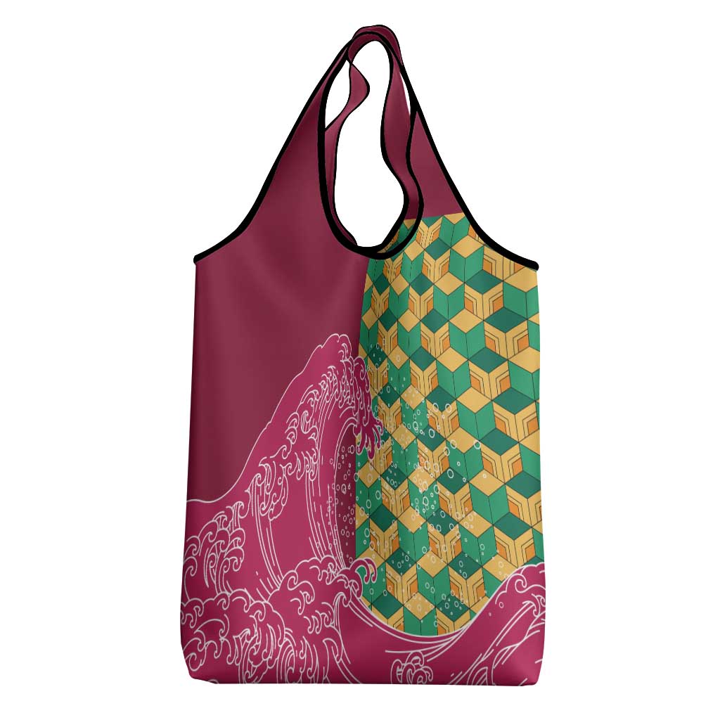 Japanese Bishamon-Kikkou Pattern Grocery Bag Water Pillar Silent River Flow - Polynesian Pride