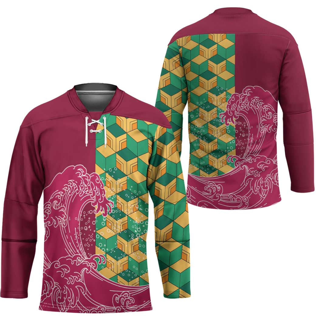 Japanese Bishamon-Kikkou Pattern Hockey Jersey Water Pillar Silent River Flow - Polynesian Pride