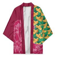 Japanese Bishamon-Kikkou Pattern Kimono Water Pillar Silent River Flow LT9 Unisex Burgundy - Polynesian Pride