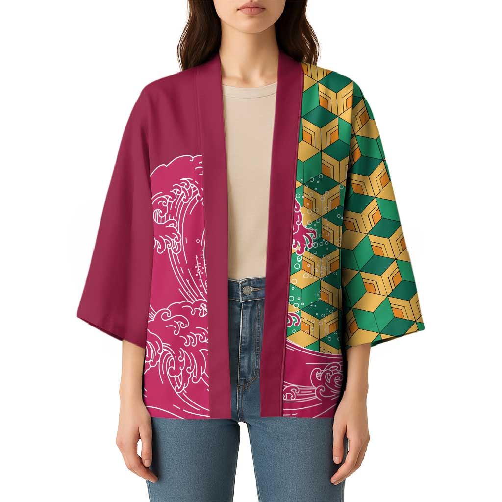 Japanese Bishamon-Kikkou Pattern Kimono Water Pillar Silent River Flow LT9 - Polynesian Pride