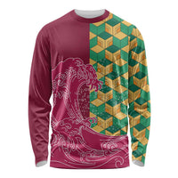Japanese Bishamon-Kikkou Pattern Long Sleeve Shirt Water Pillar Silent River Flow - Polynesian Pride