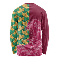 Japanese Bishamon-Kikkou Pattern Long Sleeve Shirt Water Pillar Silent River Flow - Polynesian Pride