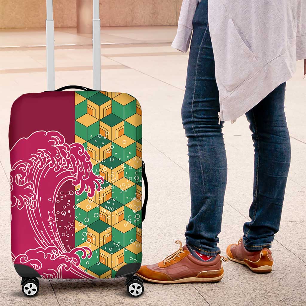 Japanese Bishamon-Kikkou Pattern Luggage Cover Water Pillar Silent River Flow LT9 Burgundy - Polynesian Pride