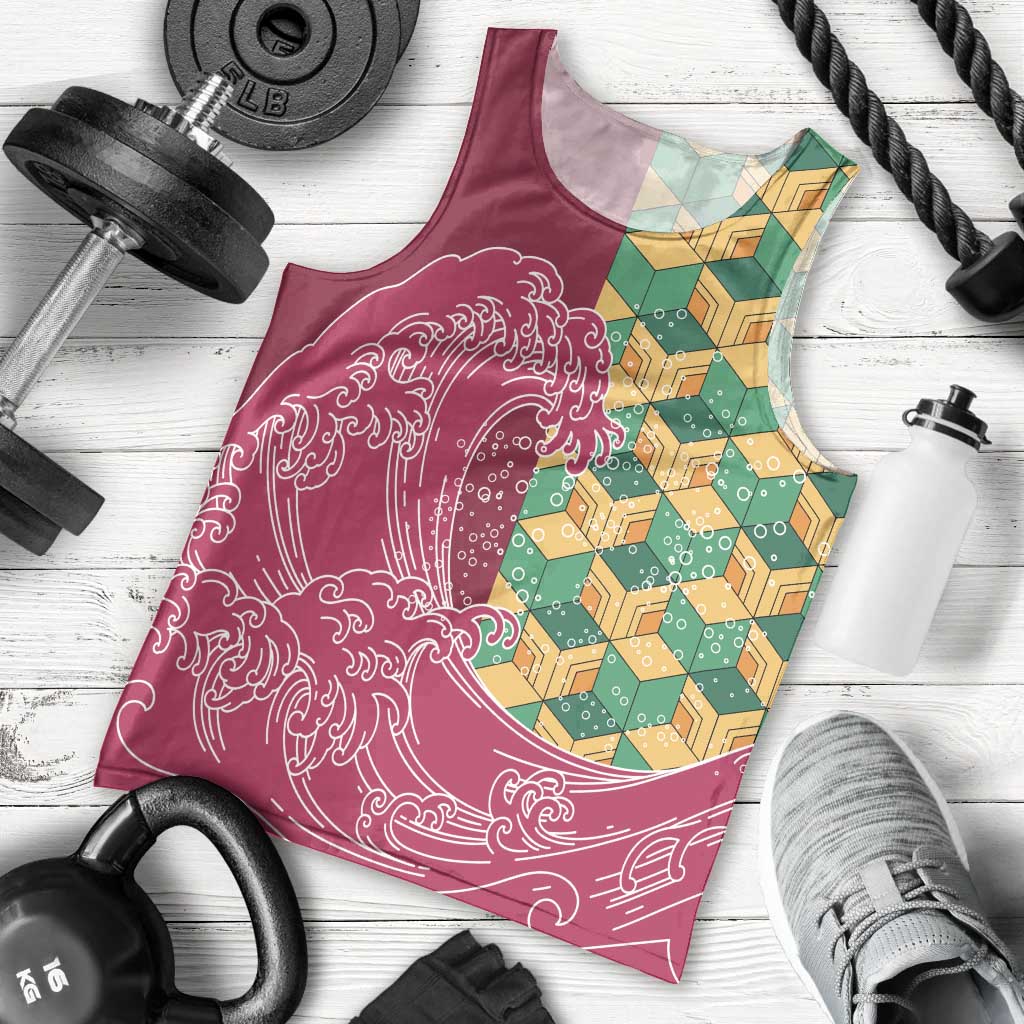 Japanese Bishamon-Kikkou Pattern Men Tank Top Water Pillar Silent River Flow - Polynesian Pride