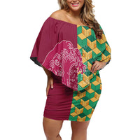 Japanese Bishamon-Kikkou Pattern Off Shoulder Short Dress Water Pillar Silent River Flow LT9 Women Burgundy - Polynesian Pride