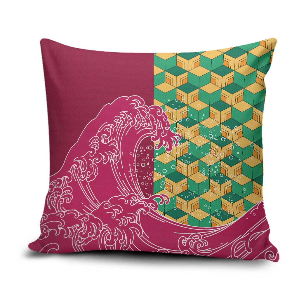 Japanese Bishamon-Kikkou Pattern Pillow Cover Water Pillar Silent River Flow LT9 Burgundy - Polynesian Pride