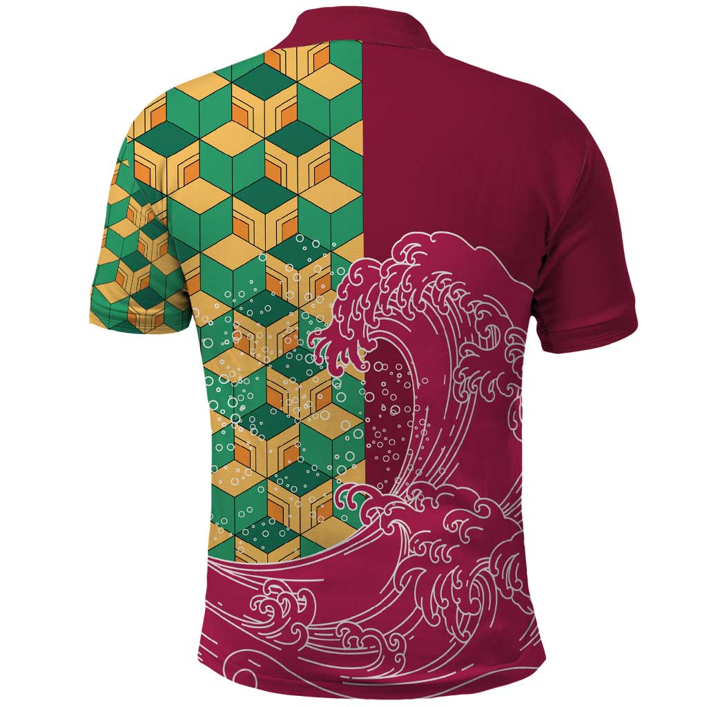 Japanese Bishamon-Kikkou Pattern Polo Shirt Water Pillar Silent River Flow - Polynesian Pride