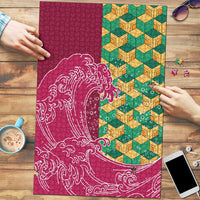 Japanese Bishamon-Kikkou Pattern Puzzle Water Pillar Silent River Flow LT9 Burgundy - Polynesian Pride