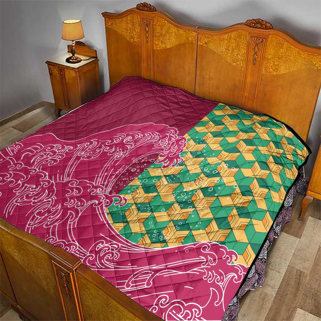 Japanese Bishamon-Kikkou Pattern Quilt Water Pillar Silent River Flow LT9 - Polynesian Pride