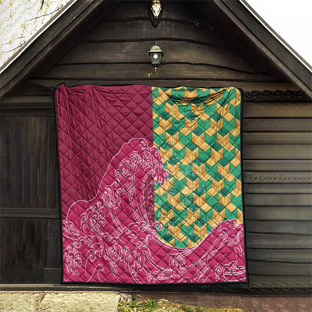 Japanese Bishamon-Kikkou Pattern Quilt Water Pillar Silent River Flow LT9 - Polynesian Pride