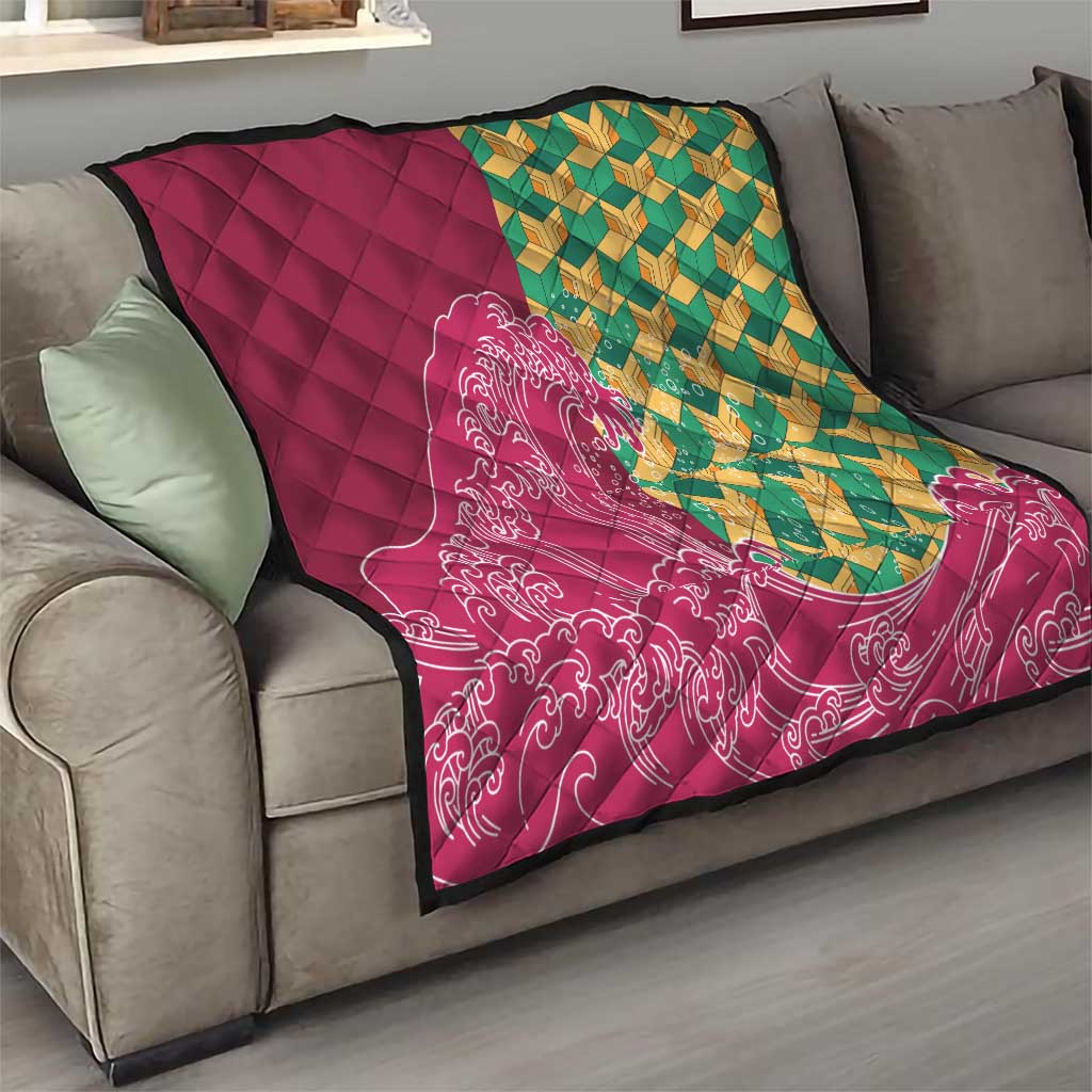 Japanese Bishamon-Kikkou Pattern Quilt Water Pillar Silent River Flow LT9 - Polynesian Pride