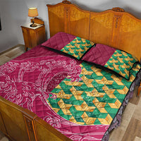 Japanese Bishamon-Kikkou Pattern Quilt Bed Set Water Pillar Silent River Flow - Polynesian Pride