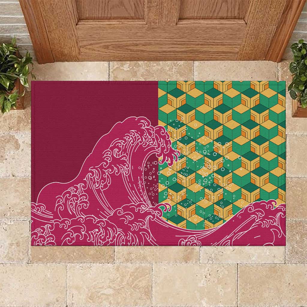 Japanese Bishamon-Kikkou Pattern Rubber Doormat Water Pillar Silent River Flow LT9 Burgundy - Polynesian Pride