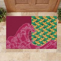 Japanese Bishamon-Kikkou Pattern Rubber Doormat Water Pillar Silent River Flow LT9 Burgundy - Polynesian Pride