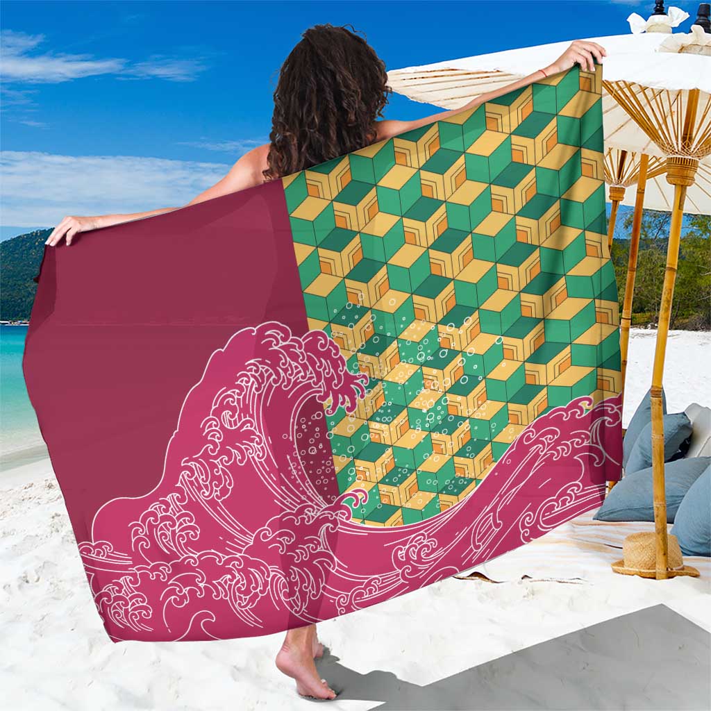 Japanese Bishamon-Kikkou Pattern Sarong Water Pillar Silent River Flow LT9 One Size 44 x 66 inches Burgundy - Polynesian Pride