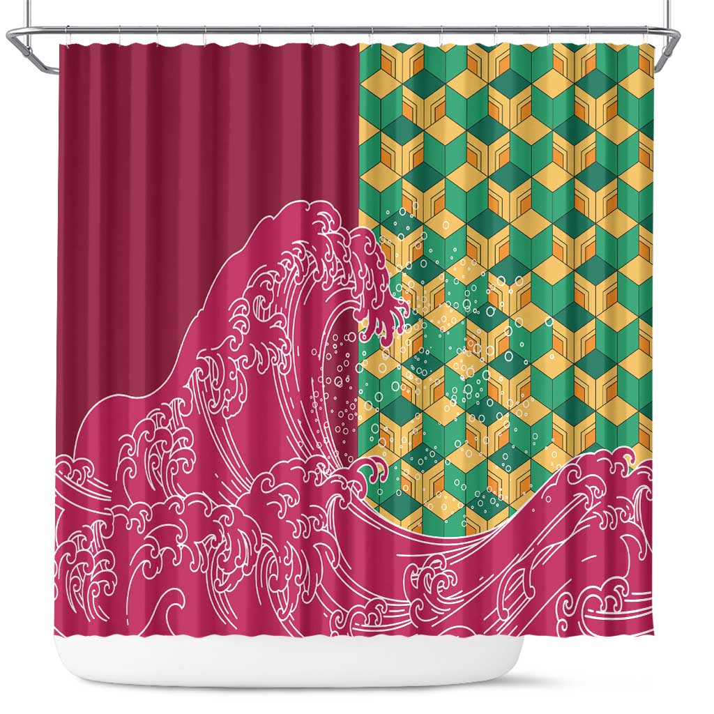 Japanese Bishamon-Kikkou Pattern Shower Curtain Water Pillar Silent River Flow LT9 Burgundy - Polynesian Pride