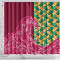 Japanese Bishamon-Kikkou Pattern Shower Curtain Water Pillar Silent River Flow - Polynesian Pride