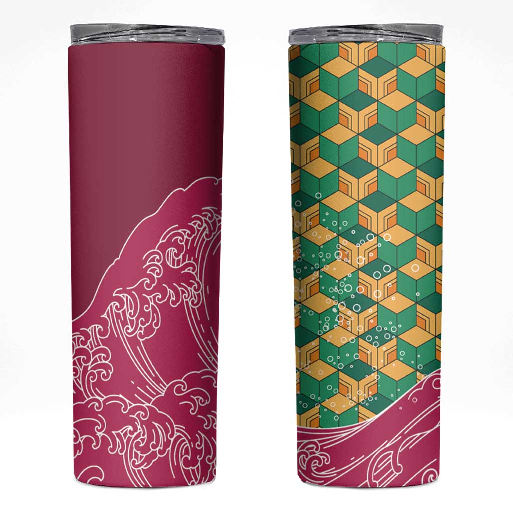 Japanese Bishamon-Kikkou Pattern Skinny Tumbler Water Pillar Silent River Flow - Polynesian Pride