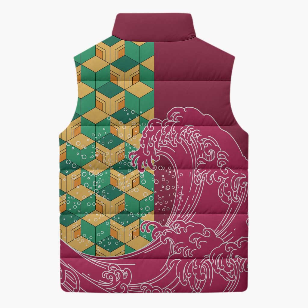 Japanese Bishamon-Kikkou Pattern Sleeveless Puffer Jacket Water Pillar Silent River Flow LT9 - Polynesian Pride