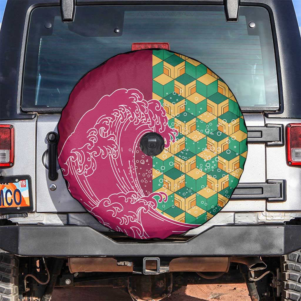Japanese Bishamon-Kikkou Pattern Spare Tire Cover Water Pillar Silent River Flow - Polynesian Pride