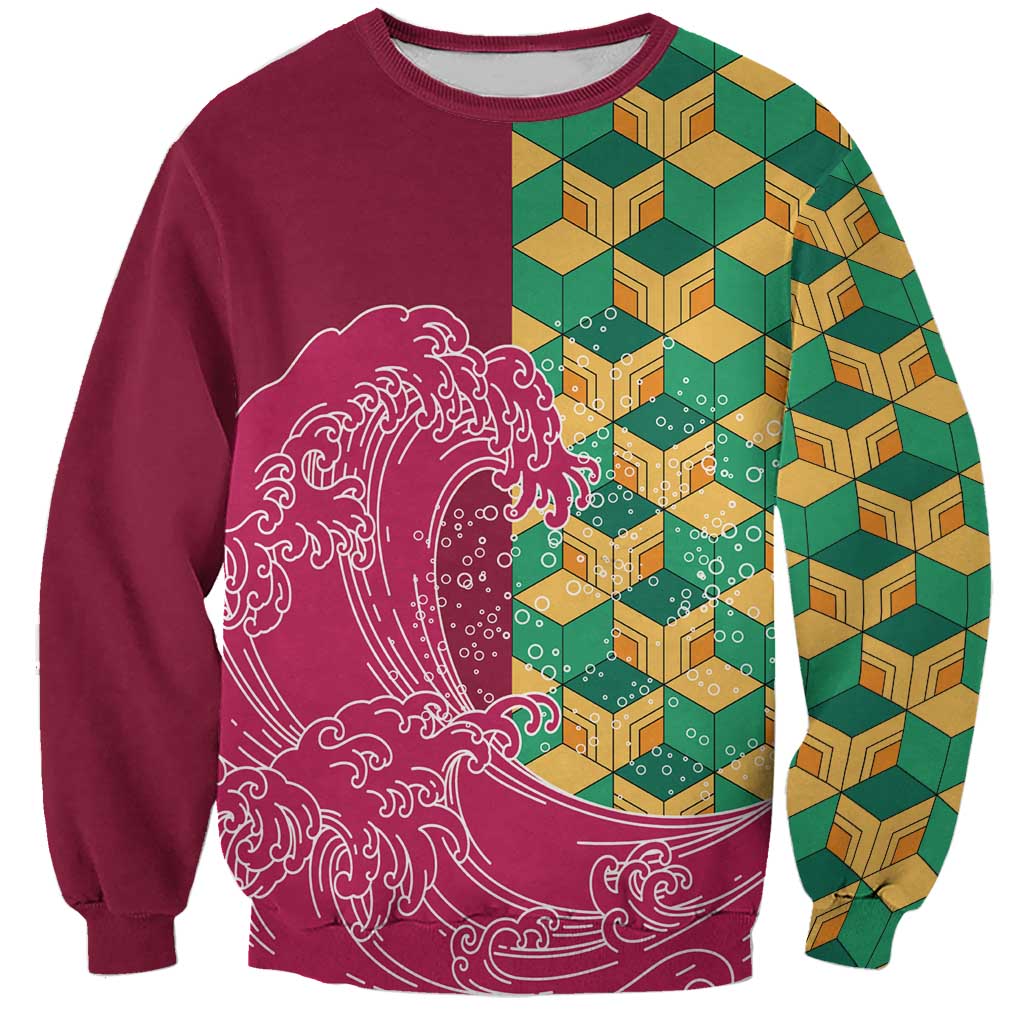 Japanese Bishamon-Kikkou Pattern Sweatshirt Water Pillar Silent River Flow LT9 Unisex Burgundy - Polynesian Pride