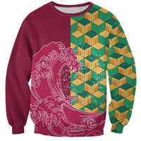 Japanese Bishamon-Kikkou Pattern Sweatshirt Water Pillar Silent River Flow LT9 Unisex Burgundy - Polynesian Pride