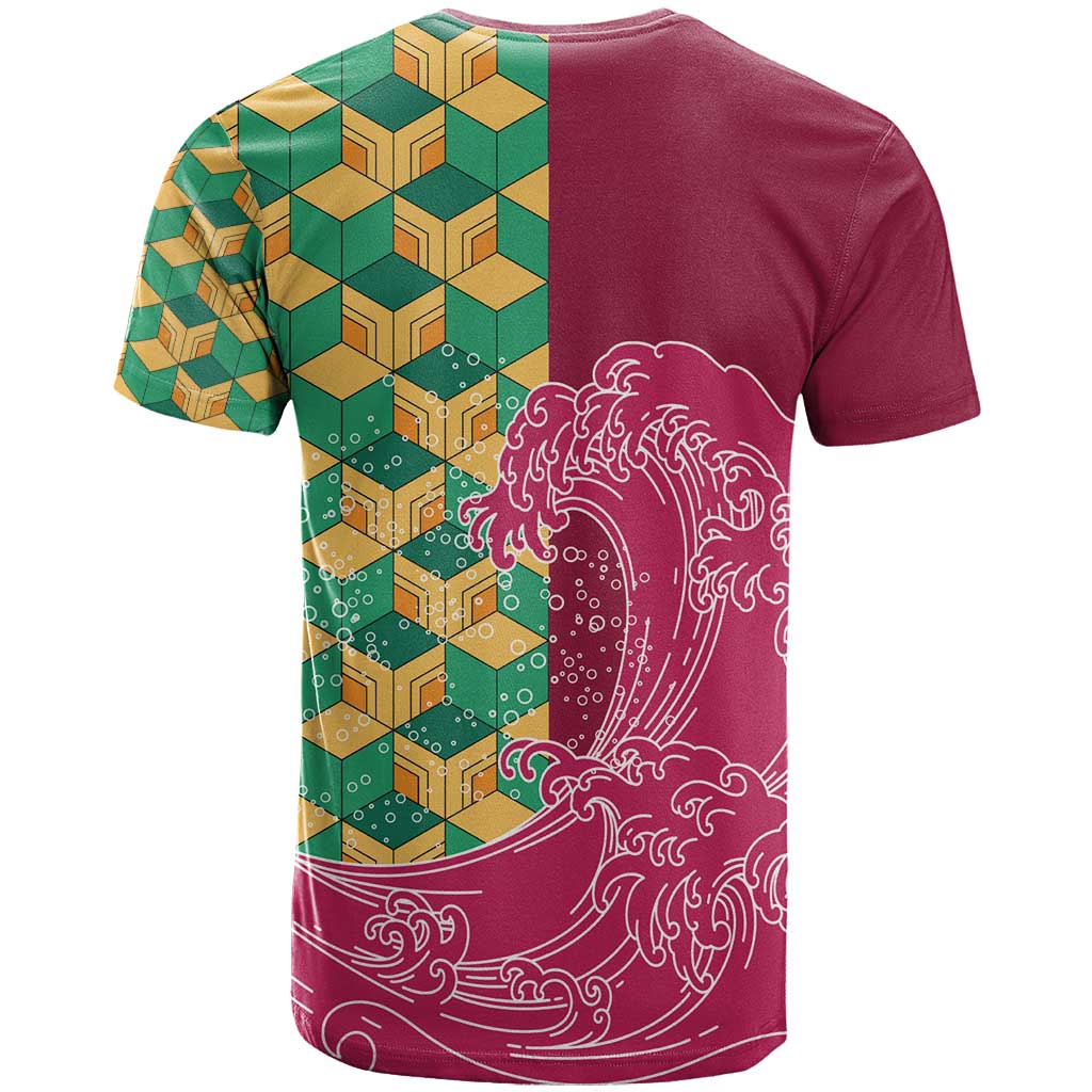 Japanese Bishamon-Kikkou Pattern T Shirt Water Pillar Silent River Flow - Polynesian Pride