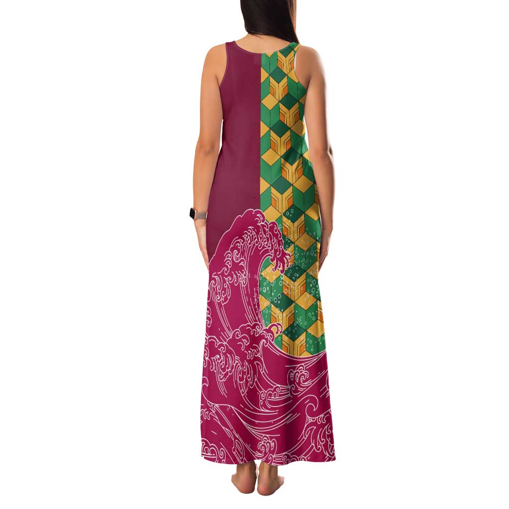 Japanese Bishamon-Kikkou Pattern Tank Maxi Dress Water Pillar Silent River Flow LT9 - Polynesian Pride
