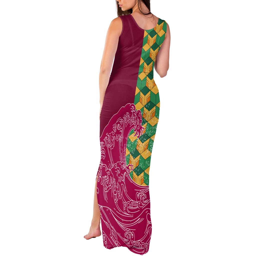 Japanese Bishamon-Kikkou Pattern Tank Maxi Dress Water Pillar Silent River Flow LT9 - Polynesian Pride