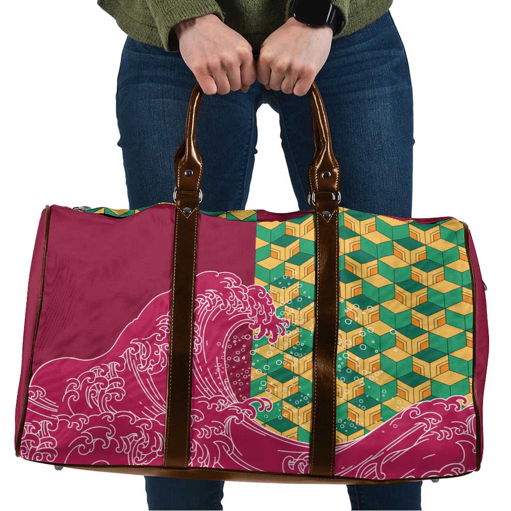 Japanese Bishamon-Kikkou Pattern Travel Bag Water Pillar Silent River Flow LT9 Burgundy - Polynesian Pride