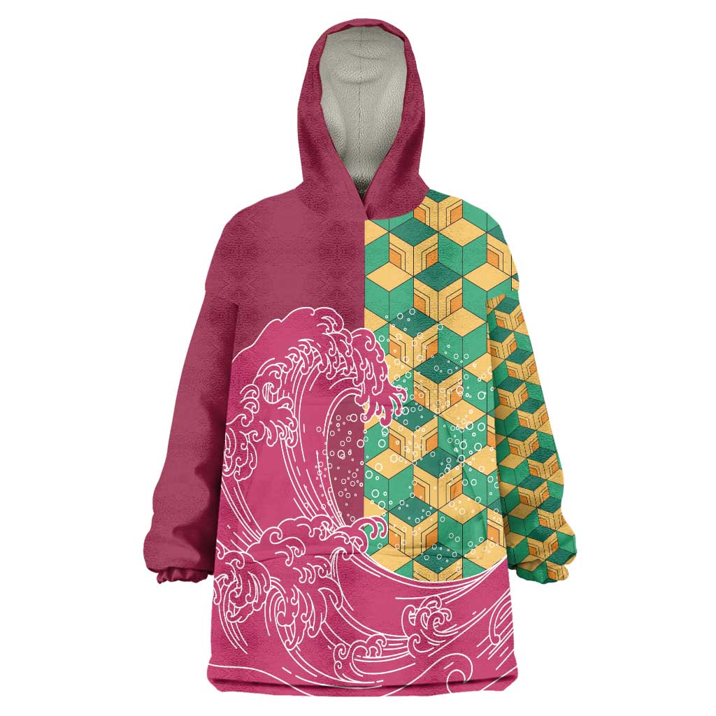 Japanese Bishamon-Kikkou Pattern Wearable Blanket Hoodie Water Pillar Silent River Flow - Polynesian Pride