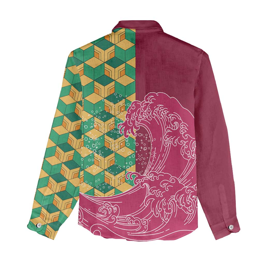 Japanese Bishamon-Kikkou Pattern Women Casual Shirt Water Pillar Silent River Flow - Polynesian Pride