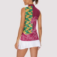 Japanese Bishamon-Kikkou Pattern Women Sleeveless Polo Shirt Water Pillar Silent River Flow - Polynesian Pride