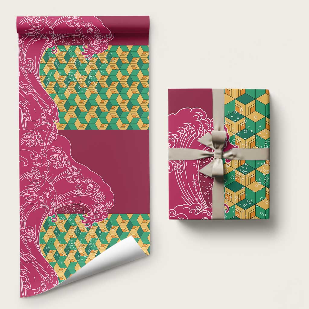 Japanese Bishamon-Kikkou Pattern Wrapping Paper Water Pillar Silent River Flow LT9 58" × 23" Burgundy - Polynesian Pride